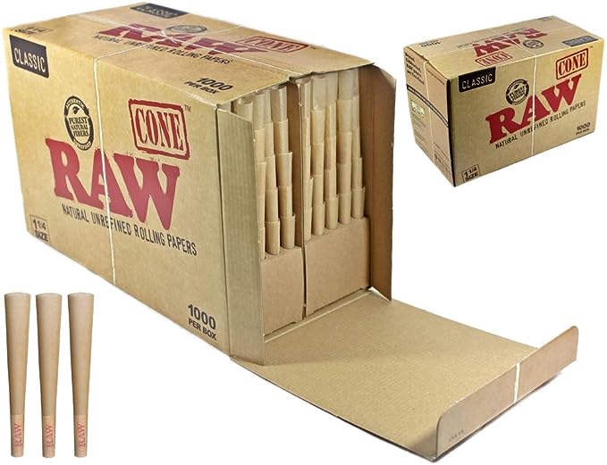 RAW Classic Bulk Pre-Roll Cones (1 1/4 Size) - 1000 Pieces | 1 Box