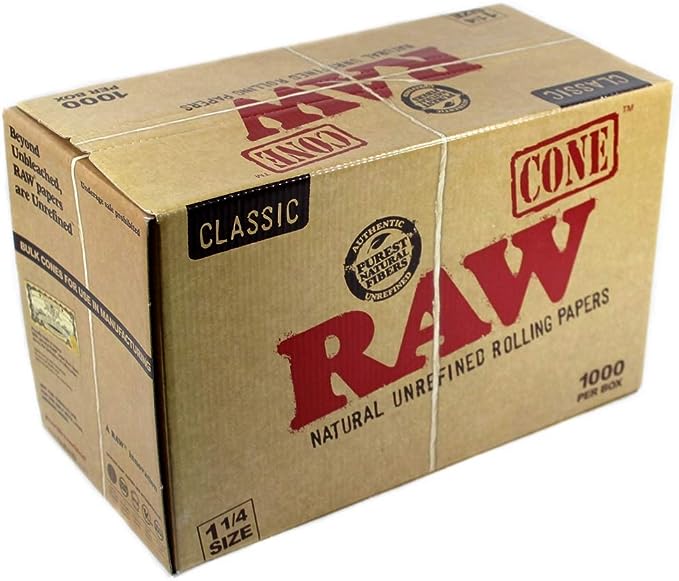 RAW Classic Bulk Pre-Roll Cones (1 1/4 Size) - 1000 Pieces | 1 Box