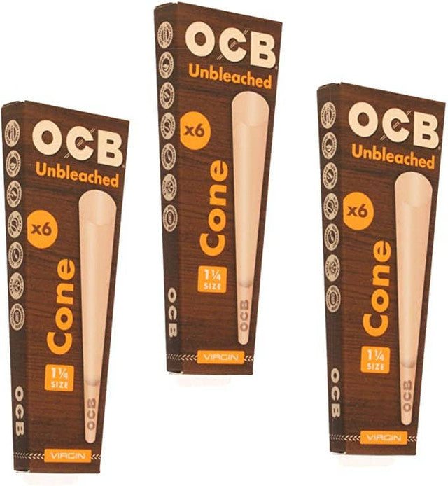 OCB Virgin Unbleached Pre-Rolled Cones (6 Packs of 32ct) | 1 Box