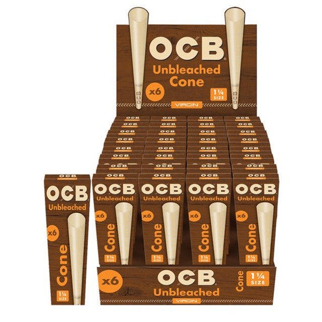 OCB Virgin Unbleached Pre-Rolled Cones (6 Packs of 32ct) | 1 Box