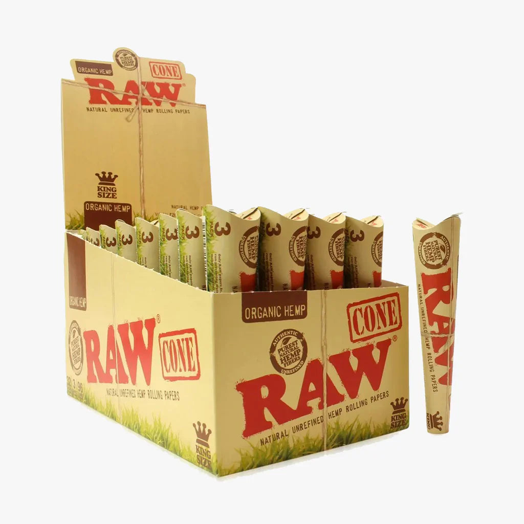 RAW Organic Cones (3 Count) 32 Packs King Size | 1 Box